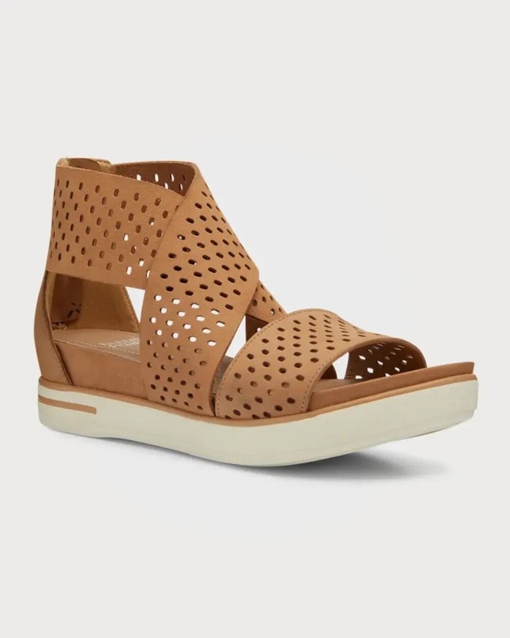 Eileen Fisher Honey Tan Sport Perforated Criss Cross Open Toe Sandals - Size 10